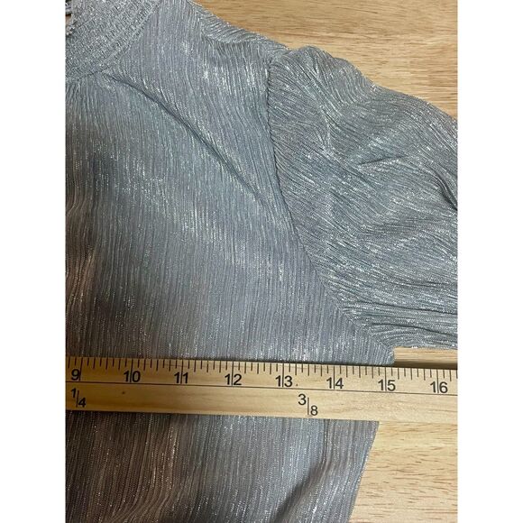 Express Silver Shimmer Pleated Tiered Mini Dress Long Sleeve SM - Picture 10 of 11